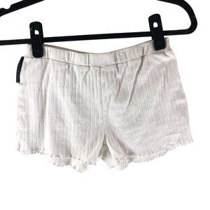 Missguided White Rib-Knit Shorts Ruffled Hem Loungewear Cotton S